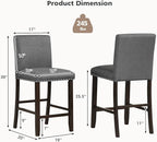 COSTWAY Bar Stools Set of 2, 25.5” Linen Fabric Armless Counter Height Chair with Back, Kitchen Island Breakfast Chair for Dining Room, Party Room & Restaurant (2, Grey)