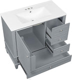 36 Inch Bathroom Vanity with Sink Set, Undermount Vanity Sink Cabinet with 3 Drawers and Door Storage, Soft Closing Door, Wood Frame, Gray