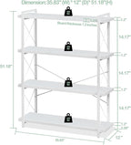 HCHQHS Bookshelf, 4-Tier Industrial Bookcase, White Open Book Shelf, Freestanding Tall Bookshelves with Metal Frame