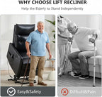 PELUMY Manual Lift Recliner Chair with Massage and Heat for Elderly, Single Motor Electric Lift Chair, Heavy Duty Recliner with USB Charging & Side Pockets (Breathable Leather, Black)