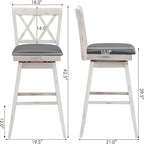 COSTWAY Bar Stool Set of 2, 360° Swivel Bar Height 29.5 inch Bar Stool with Foot Rest Upholstered Cushion & Ergonomic Backrest, Sturdy Frame, for Pub, Restaurant, Home (2, Antique White+ Grey)