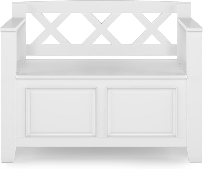 SIMPLIHOME Amherst Entryway Storage Bench - 36 inch Wide Solid Wood Small Hallway Seat in White, Transitional Bench for Entryway or Living Room with Lift-Up Lid and Compact Storage