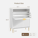 SICOTAS Fluted Shoe Cabinet Storage for Entryway with 2 Flip Drawers-11.8" Deep Freestanding Shoe Organizer Cabinet with 6-Tier Shelves, Large 20 Pairs Shoes Rack Cabinet for Foyer Hallway, White