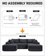 108 Inch Cloud Sectional Couch,Modern Modular Sectional Sofa with Deep Seat,Corduroy Boneless Couches with L-Shape Chaise for Living Room,No Assembly Required (Black, Right Facing Chaise + Ottoman)