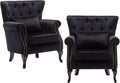 chairus Mid-Century Modern Accent Chairs Set of 2, Comfy Tufted Single Sofa Chair Wingback Armchair with Pillow for Club, Living Room, Bedroom - Velvet, Black