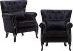 chairus Mid-Century Modern Accent Chairs Set of 2, Comfy Tufted Single Sofa Chair Wingback Armchair with Pillow for Club, Living Room, Bedroom - Velvet, Black