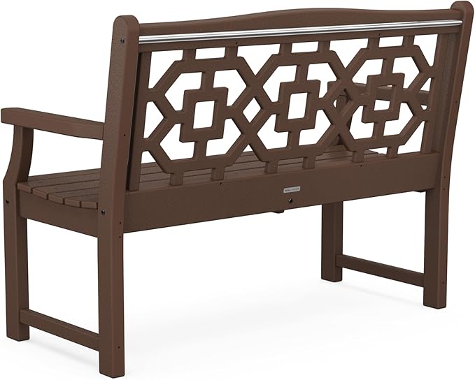 Martha Stewart by POLYWOOD Chinoiserie 48" Outdoor Bench for Patio, Porch & Backyard, Mahogany - Durable All-Weather HDPE Garden Seat with Back Support - Classic 2 Person Seating, Made in The USA