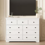 LYNSOM Modern 9 Drawer Dresser, 55.1" Wide Dressers & Chests of Drawers with Large Capacity Storage, Mid Century White Dresser for Bedroom, Hallway, White