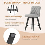 MINCETA Bar Stools Set of 2, PU Leather Barstools, 26 Inch Upholstered Counter Stools with Low Tufted Back and Footrest, Swivel Counter Height Barstools for Kitchen Island Home Bar Light Gray
