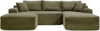 108 Inch Cloud Sectional Couch,Modern Modular Sectional Sofa with Deep Seat,Corduroy Boneless Couches with L-Shape Chaise for Living Room,No Assembly Required (Green, Right Facing Chaise + Ottoman)