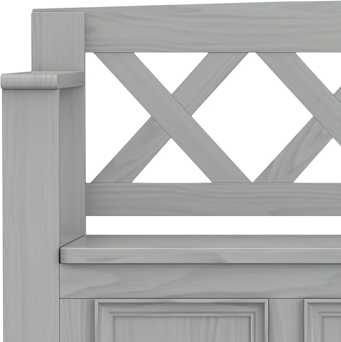 SIMPLIHOME Amherst Entryway Storage Bench - 48 inch Wide Solid Wood Hallway Seat in Fog Grey, Transitional Bench for Entryway or Living Room with Lift-Up Lid and Spacious Storage