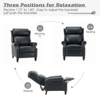 HULALA HOME Genuine Leather Recliner Chair, Traditional Manual Pushback Comfy Seating for Living Room, Thick Cushion & Solid Wood Legs, Wingback Recliner with Nailhead Trim, Navy