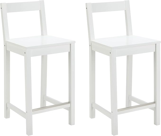 Amazon Basics Wooden Bar Stool with Backrest 24", White, Set of 2