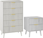 LYNSOM Fluted Dresser and Nightstand Sets 2 Piece, 2-Drawer Nightstands and 5-Drawers Dresser, Wood Bedroom Furniture Set for Home, Bedroom, Hallway, White