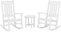 POLYWOOD Estate 3-Piece Rocking Chair Set, Outdoor Porch Rockers with Side Table, All-Weather HDPE Patio Furniture for Deck, Garden, Backyard, White