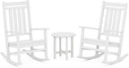 POLYWOOD Estate 3-Piece Rocking Chair Set, Outdoor Porch Rockers with Side Table, All-Weather HDPE Patio Furniture for Deck, Garden, Backyard, White