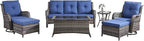 HUMMUH Outdoor Furniture Patio Furniture Set 7 Pieces Wicker Outdoor Sectional Sofa with Swivel Rocking Chairs,Patio Ottomans,Coffee Side Table