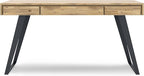 SIMPLIHOME Lowry Desk - 54-Inch Wide Solid Acacia Wood and Metal Writing Desk in Distressed Golden Wheat, Modern Industrial Home Office Computer Table with 2 Drawers and Flip-Down Keyboard Tray