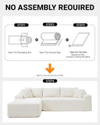 108 Inch Cloud Sectional Couch,Modern Modular Sectional Sofa with Deep Seat,Corduroy Boneless Couches with L-Shape Chaise for Living Room,No Assembly Required (Beige, Left Facing Chaise)