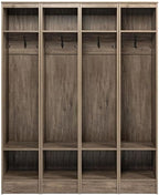 Prepac Narrow Coat Rack Freestanding Hall Tree with 3 Hooks, Entryway Furniture for Coat & Shoe Storage, Entryway Organization with Adjustable Shelf, 14.75"W x 72.5"H x 15.5"D, Set of 4, Drifted Gray