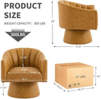 Swivel Accent Chair Set of 2,Faux Leather 360°Swivel Barrel Chair Upholstered Modern Living Room Chair, Overstuffed Reading Armchair for Bedroom,Vanity,Office-Mustard