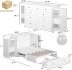 Full Size Murphy Bed with Bedside Tables,Full Size Foldable Cabinet Bed Frame with Charging Station & Drawer,Murphy Bed Chest with Adjustable LED Light for Bedroom,Guest Room,White