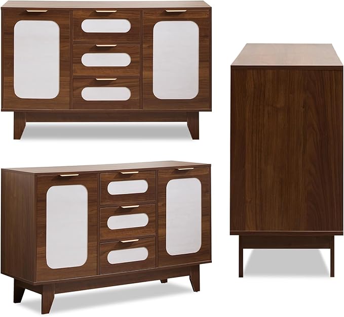 CANMOV Buffet Cabinet with Storage, 47" Sideboard Cabinet with 3 Drawers & 2 Doors, Modern Wood Coffee Bar Sideboard for Kitchen, Dining&LivingRoom, Walnut (Walnut)