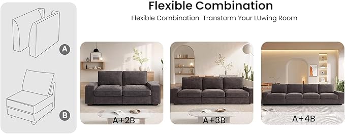 TEKAMON Middle Seat with Storage, Modular Sofa Couch, Dark Grey