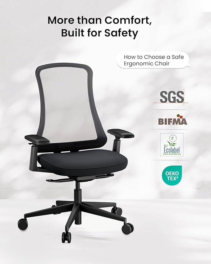 ProtoArc Ergonomic Office Chair - Flexer Computer Chair, Foam Cushion Sliding Seat, Breathable Mesh from Wintex, 125° Reclining Swivel Desk Chairs for Home, Office & Study - Black