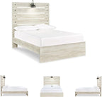 Signature Design by Ashley Cambeck Farmhouse Full Panel Bed with Sconce Light and USB Ports, Foundation or Box Spring Needed, Whitewash