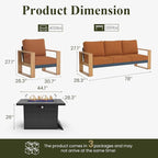 LayinSun 4 Pieces Aluminum Patio Furniture Set with Fire Pit Table, Oversized Seat with Hight Back, Outdoor Conversation Sets for Porch, Balcony, Deck