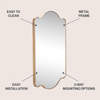 JONATHAN Y MIR205C Louisa 24 in. W x 36 in. H Medium Scalloped Rectangular Metal Framed Wall Mirror, for Bathroom, Living Room, Bedroom, Gold