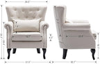 chairus Mid-Century Modern Accent Chairs Set of 2, Comfy Tufted Single Sofa Chair Wingback Armchair with Pillow for Club, Living Room, Bedroom - Linen, Beige