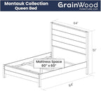 Grain Wood Furniture Montauk Solid Wood Bed, Queen Size, Farmhouse Black