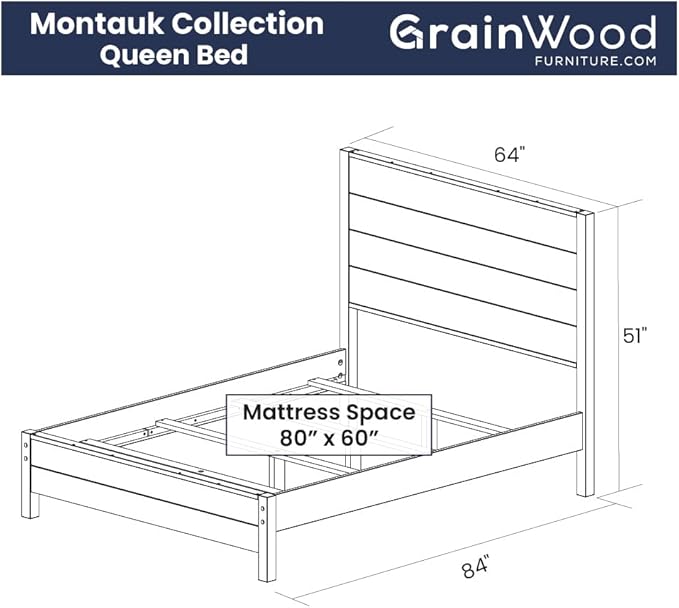 Grain Wood Furniture Montauk Solid Wood Bed, Queen Size, Driftwood