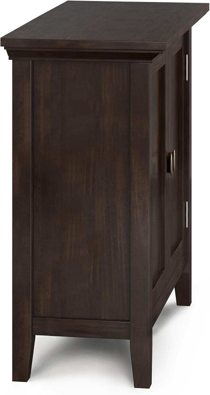 SIMPLIHOME Redmond SOLID WOOD 32 inch Wide Transitional Low Storage Cabinet in Brunette Brown for the Living Room, Entryway and Family Room