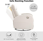 Swivel Rocker Recliner, Manual Glider Rocking Recliner Chair, Swivel Reclining Lounge Chair Nursery Glider Recliners for Small Spaces, Living Room, Beige