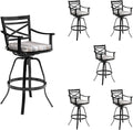 Pellebant 6 Pack Sunbrella Outdoor Bar Stools 30", Aluminum Swivel Patio Bar Height Bar Stools with Back & Footrest, for Deck Lawn Garden(Milano Char)