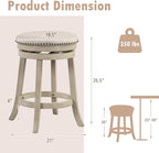 COSTWAY 360° Swivel Bar Stools Set of 4, 26.5-inch Height Upholstered Round Barstools with Wooden Frame, Seat and Footrest, Backless Solid Wood Counter Stools for Kitchen Island Bistro Pub, Beige