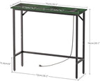Narrow Console Table with Led Light and Charging Station，29.5" Small Entryway Table，Display Table，Entryway Hallway Thin Sofa Table Behind Sofa, Small Spaces, Living Room, Green and Black