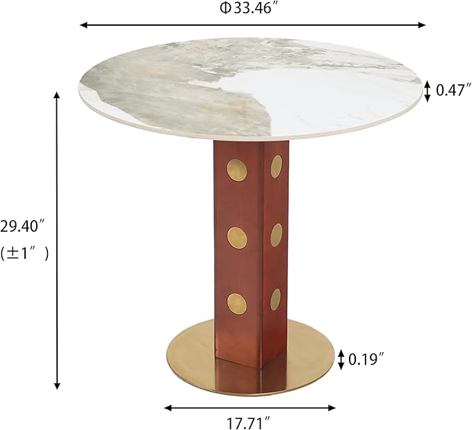 Sintered Stone Office Table and Chair Set - 33.5" Round Table for Small Offices (Red Leg and Pandora Top, 1 Table and 4 Chairs)