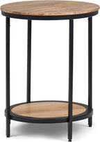 SIMPLIHOME Jenna Industrial 18 inch Wide Metal Round Accent Side Table in Natural for the Living Room and Bedroom