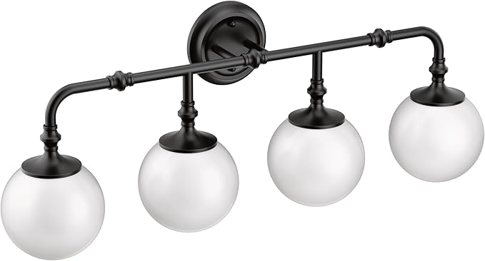 Moen YB0564BL Colinet 4-Light Dual-Mount Bath Bathroom Vanity Fixture with Frosted Glass, Matte Black