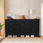 Fluted 9 Drawer TV Stand Dresser for Bedroom, Mid Century Modern Dresser with Drawers, Storage Organizer with 9 Drawers, Fluted Cabinet for Closet Cloth, Living Room, Entryway -Black