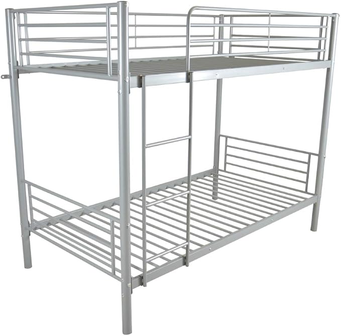 Karl Home Grey Bunk Bed Twin Over Twin, Metal Bunk Bed with Built-in Ladder and Safety Guardrail, Space-Saving Bunk Beds for Kids, Teens & Adults, No Box Spring Needed
