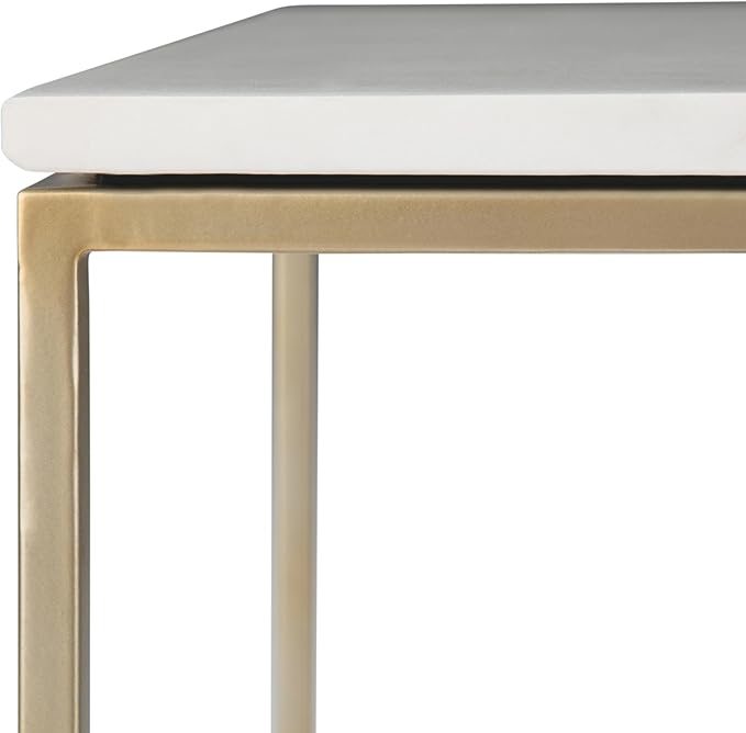 SIMPLIHOME Kline Modern 18 inch Wide Metal Accent Side Table in White, Gold for the Living Room and Bedroom
