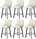 Swivel Bar Stools, 26''H Upholstered Barstools with Backs, Modern Counter Height Bar Stool Chairs for Kitchen Island, Metal Legs (Beige- Faux Leather, Set of 6-26" H)