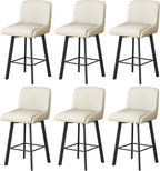 Swivel Bar Stools, 30''H Upholstered Barstools with Backs, Modern Counter Height Bar Stool Chairs for Kitchen Island, Metal Legs (Beige- Faux Leather, Set of 3-30" H)