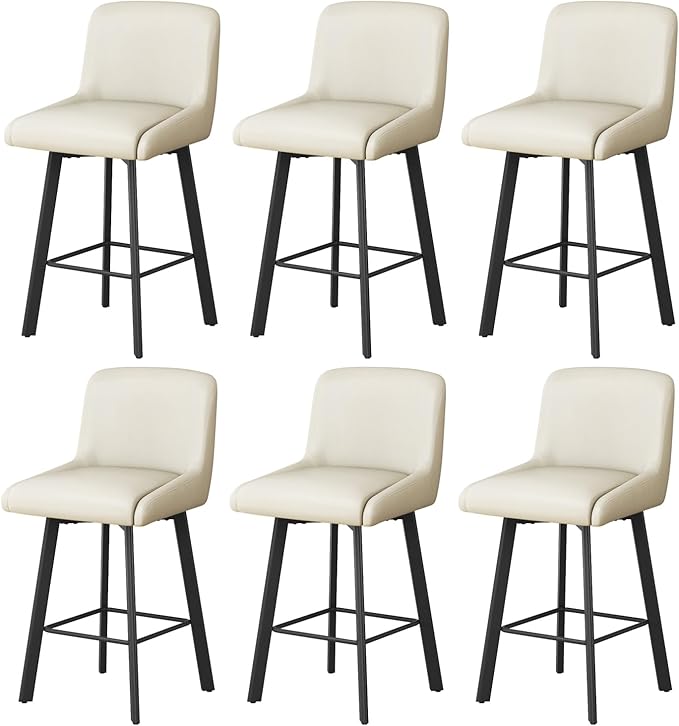 Swivel Bar Stools, 30''H Upholstered Barstools with Backs, Modern Counter Height Bar Stool Chairs for Kitchen Island, Metal Legs (Beige- Faux Leather, Set of 3-30" H)