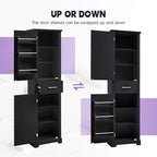 Bathroom Tall Storage Cabinet, Floor Freestanding Storage Cabinet with 2 Doors, One Drawer, Door Shelve Design, and Adjustable Shelf for Bathroom, Office, Multi-Use Organizer, Black